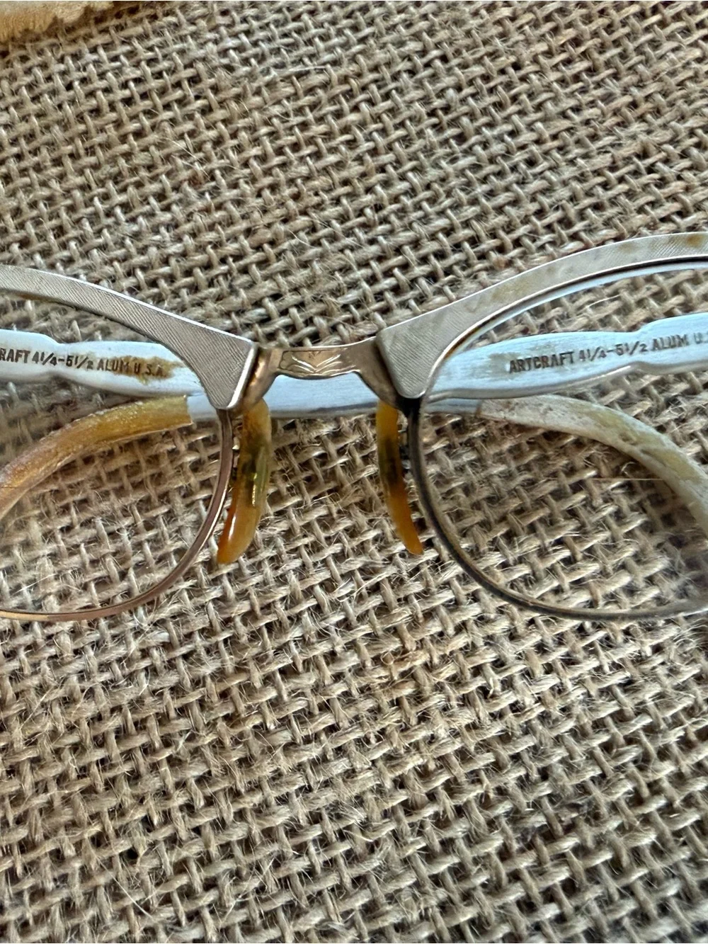 Vintage 1950s ARTCRAFT Cat Eye Eyeglasses Rhinestone Aluminum USA 4¼-5½